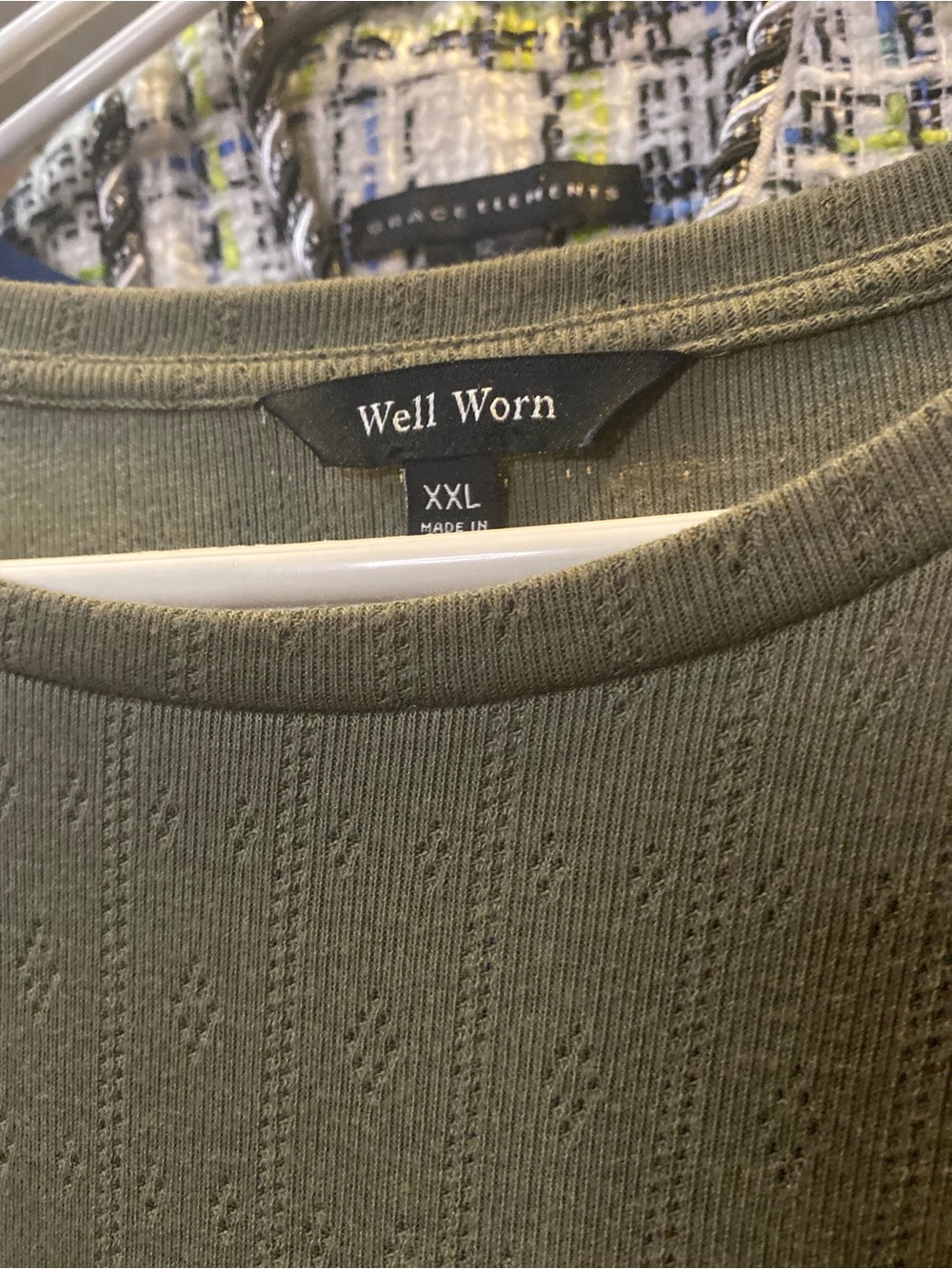 Well Worn Olive Green Long Sleeve Crewneck Top - Picture 2 of 3